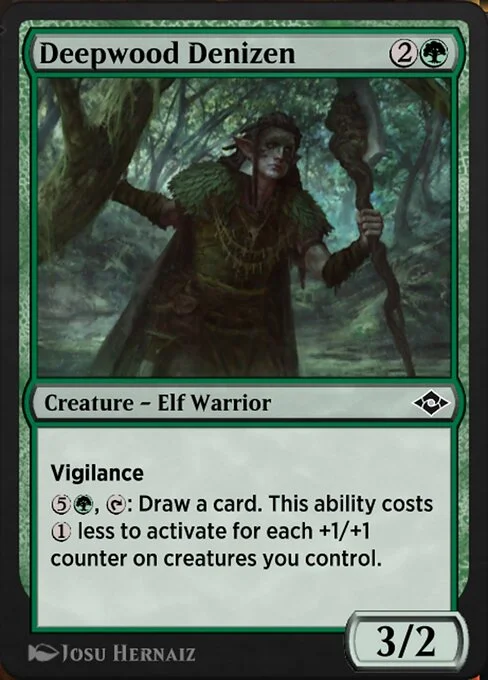 Deepwood Denizen, carta Magic di tipo Creature — Elf Warrior illustrata da Josu Hernaiz