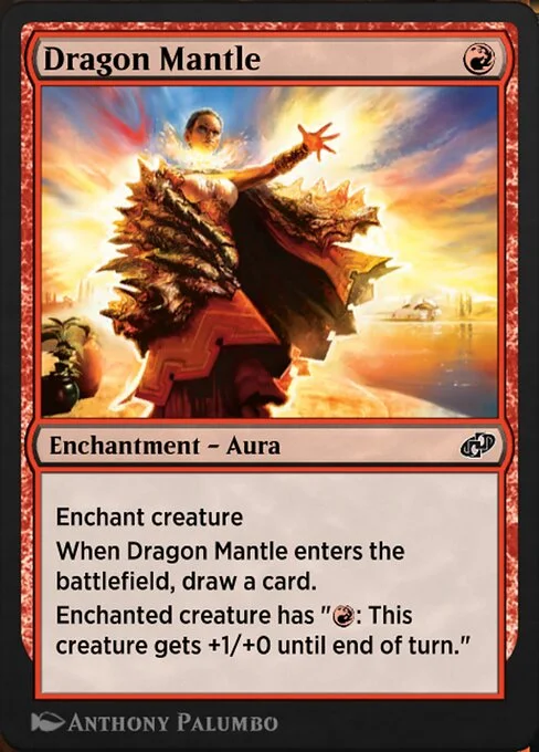 Dragon Mantle, carta Magic di tipo Enchantment — Aura illustrata da Anthony Palumbo