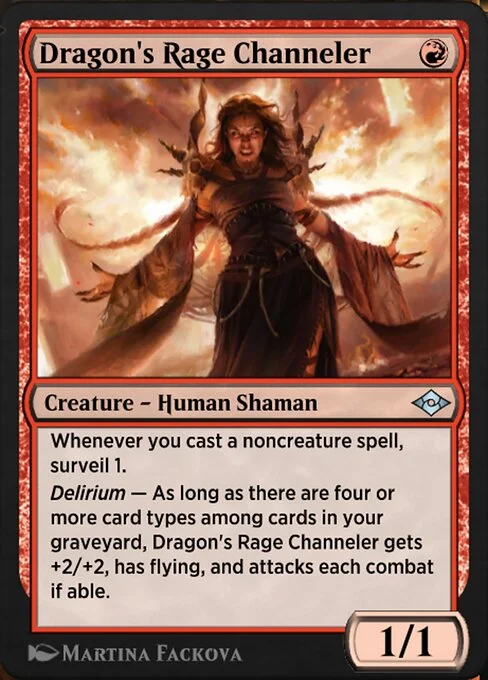Dragon's Rage Channeler, carta Magic di tipo Creature — Human Shaman illustrata da Martina Fačková