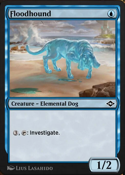 Floodhound, carta Magic di tipo Creature — Elemental Dog illustrata da Lius Lasahido