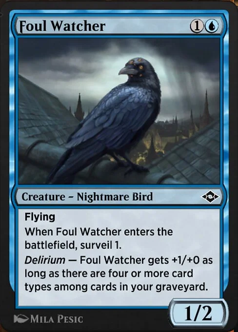 Foul Watcher, carta Magic di tipo Creature — Nightmare Bird illustrata da Mila Pesic