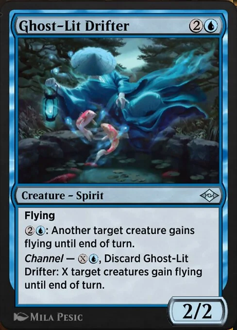 Ghost-Lit Drifter, carta Magic di tipo Creature — Spirit illustrata da Mila Pesic