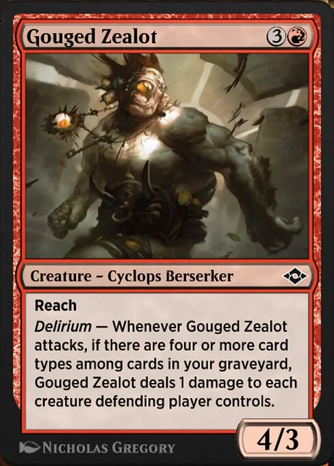 Gouged Zealot, carta Magic di tipo Creature — Cyclops Berserker illustrata da Nicholas Gregory