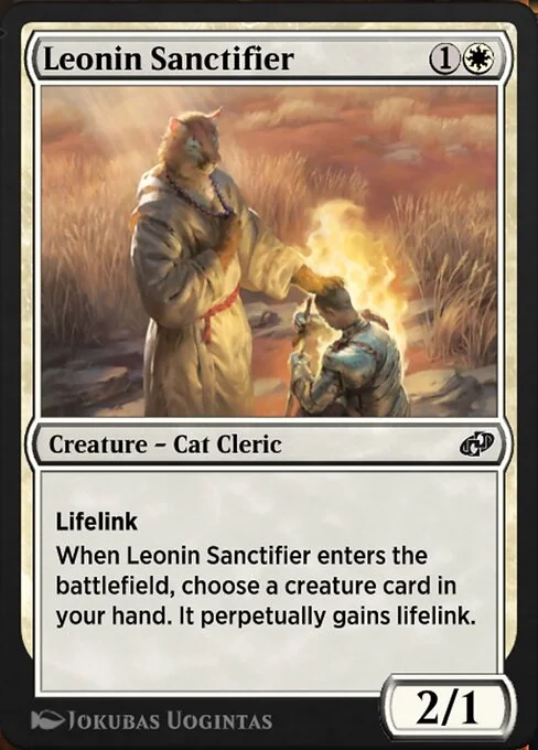 Leonin Sanctifier, carta Magic di tipo Creature — Cat Cleric illustrata da Jokubas Uogintas