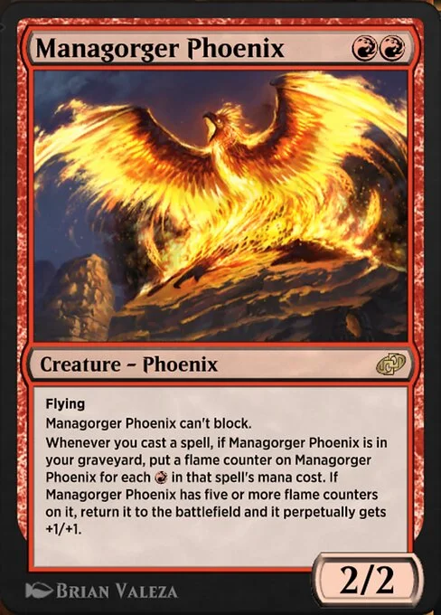 Managorger Phoenix, carta Magic di tipo Creature — Phoenix illustrata da Brian Valeza
