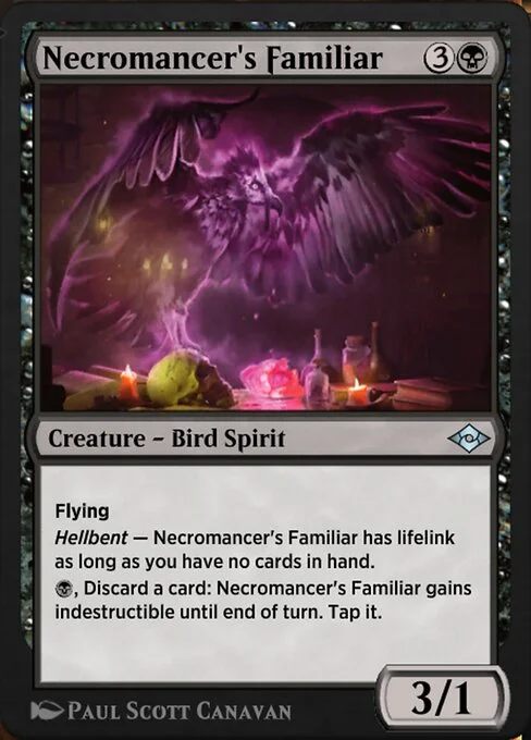Necromancer's Familiar, carta Magic di tipo Creature — Bird Spirit illustrata da Paul Scott Canavan