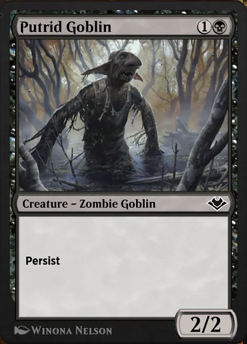 Putrid Goblin, carta Magic di tipo Creature — Zombie Goblin illustrata da Winona Nelson