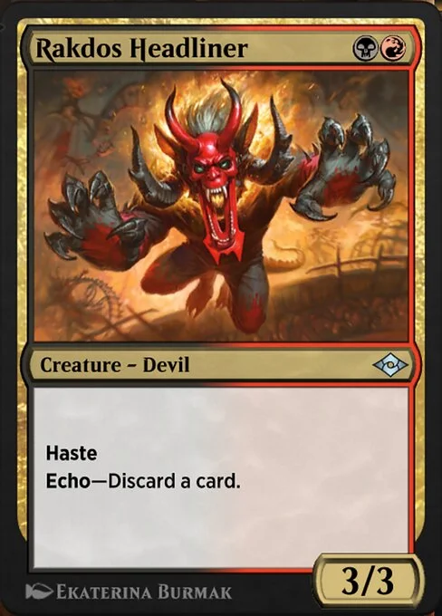 Rakdos Headliner, carta Magic di tipo Creature — Devil illustrata da Ekaterina Burmak