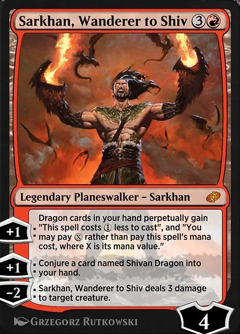Sarkhan, Wanderer to Shiv, carta Magic di tipo Legendary Planeswalker — Sarkhan illustrata da Grzegorz Rutkowski