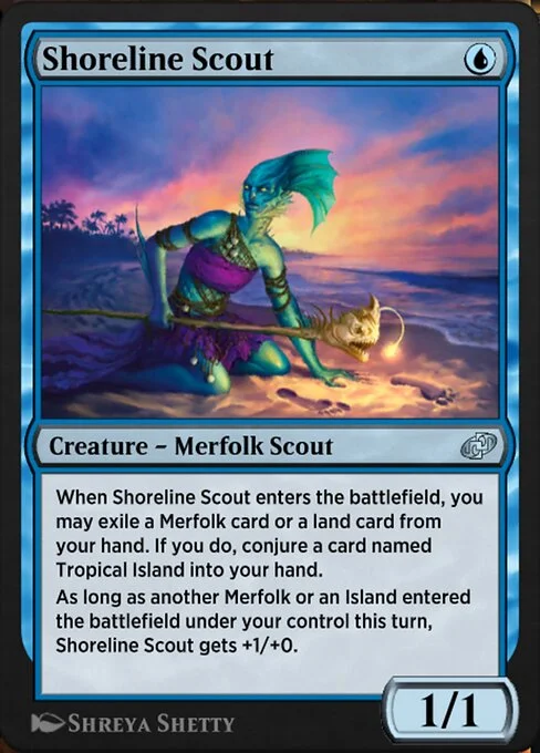Shoreline Scout, carta Magic di tipo Creature — Merfolk Scout illustrata da Shreya Shetty