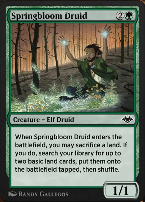 Springbloom Druid, carta Magic di tipo Creature — Elf Druid illustrata da Randy Gallegos