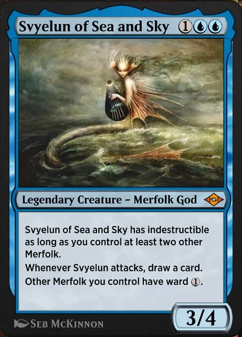 Svyelun of Sea and Sky, carta Magic di tipo Legendary Creature — Merfolk God illustrata da Seb McKinnon