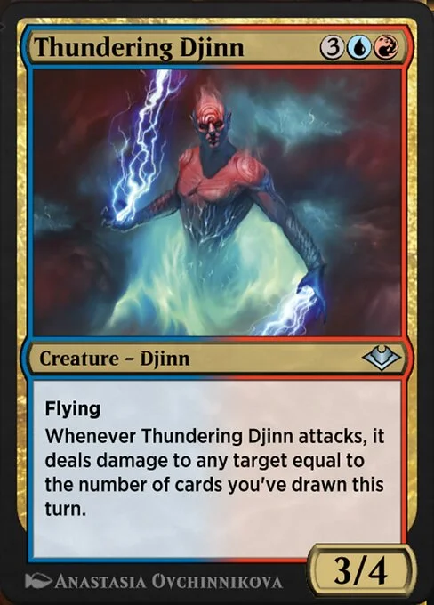 Thundering Djinn, carta Magic di tipo Creature — Djinn illustrata da Anastasia Ovchinnikova