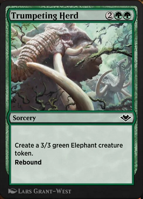 Trumpeting Herd, carta Magic di tipo Sorcery illustrata da Lars Grant-West