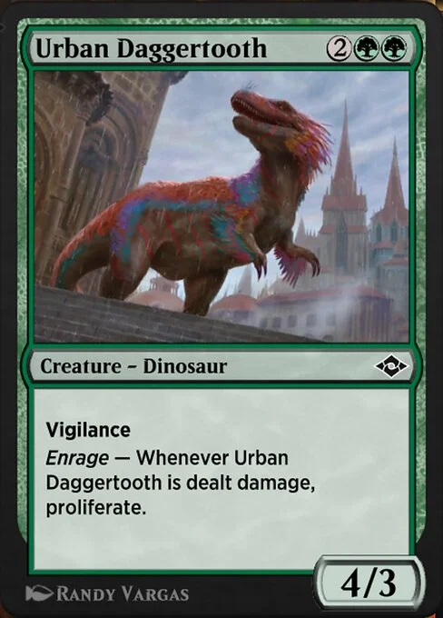 Urban Daggertooth, carta Magic di tipo Creature — Dinosaur illustrata da Randy Vargas
