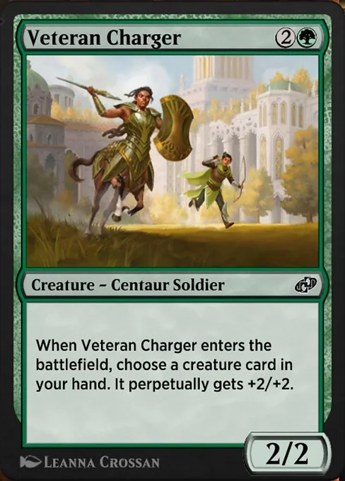 Veteran Charger, carta Magic di tipo Creature — Centaur Soldier illustrata da Leanna Crossan