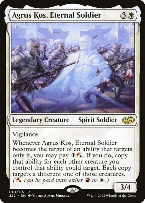 Agrus Kos, Eternal Soldier, carta Magic di tipo Legendary Creature — Spirit Soldier illustrata da Victor Adame Minguez