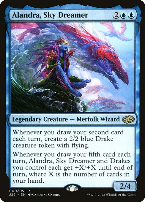 Alandra, Sky Dreamer, carta Magic di tipo Legendary Creature — Merfolk Wizard illustrata da Caroline Gariba