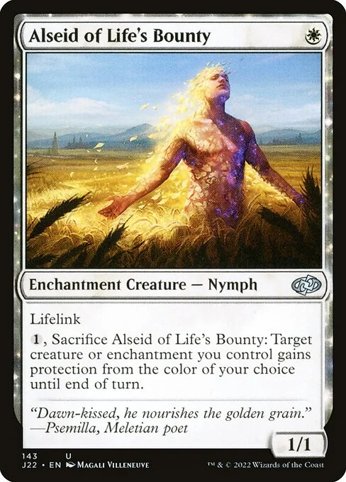 Alseid of Life's Bounty, carta Magic di tipo Enchantment Creature — Nymph illustrata da Magali Villeneuve