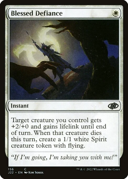 Blessed Defiance, carta Magic di tipo Instant illustrata da Kim Sokol