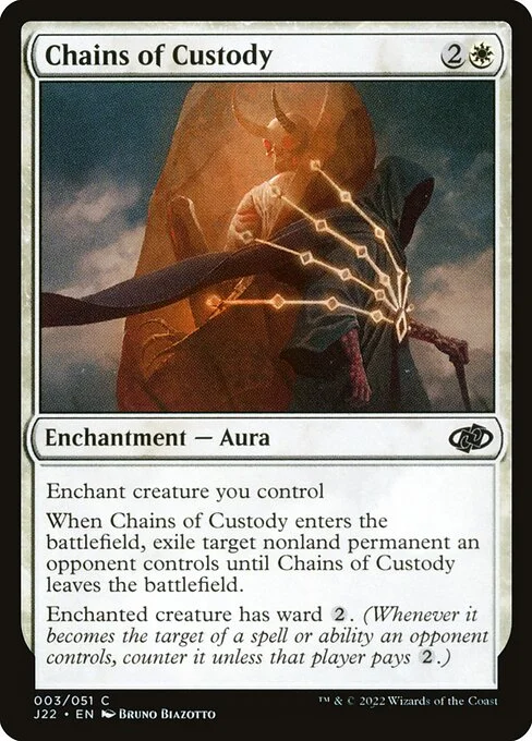 Chains of Custody, carta Magic di tipo Enchantment — Aura illustrata da Bruno Biazotto