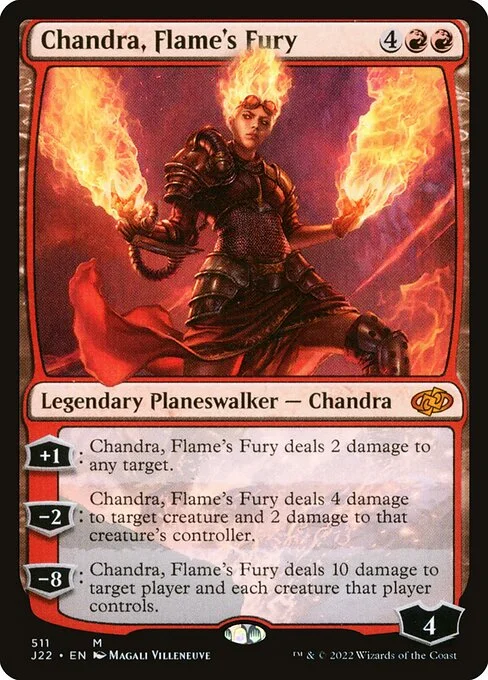 Chandra, Flame's Fury, carta Magic di tipo Legendary Planeswalker — Chandra illustrata da Magali Villeneuve