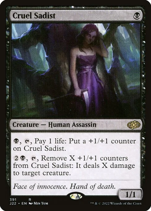 Cruel Sadist, carta Magic di tipo Creature — Human Assassin illustrata da Min Yum