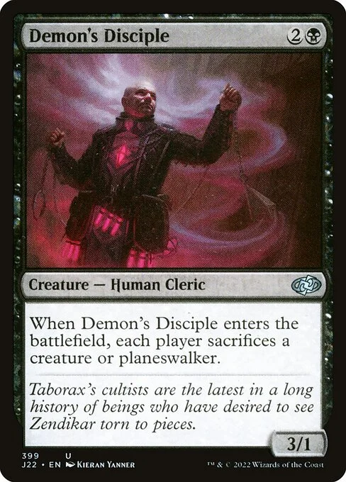 Demon's Disciple, carta Magic di tipo Creature — Human Cleric illustrata da Kieran Yanner