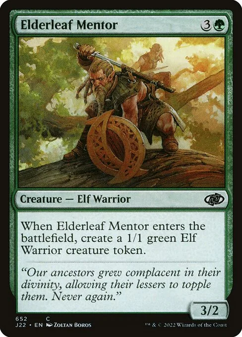 Elderleaf Mentor, carta Magic di tipo Creature — Elf Warrior illustrata da Zoltan Boros