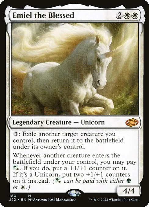Emiel the Blessed, carta Magic di tipo Legendary Creature — Unicorn illustrata da Antonio José Manzanedo