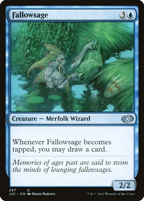 Fallowsage, carta Magic di tipo Creature — Merfolk Wizard illustrata da Paolo Parente