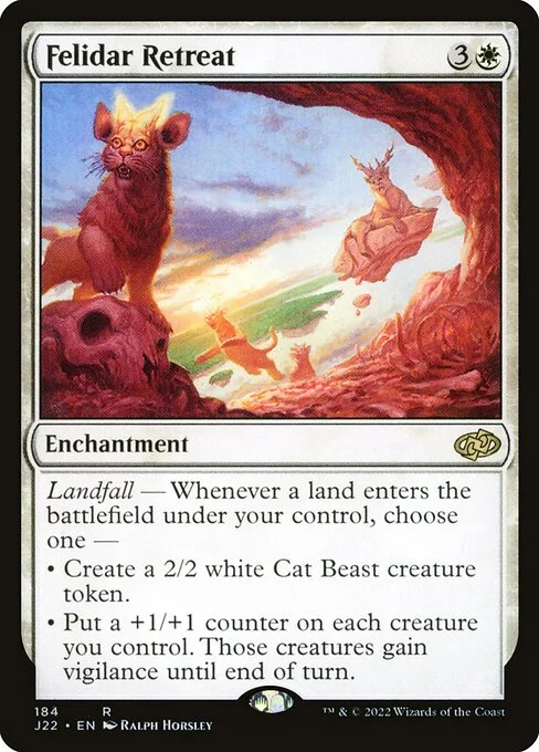 Felidar Retreat, carta Magic di tipo Enchantment illustrata da Ralph Horsley