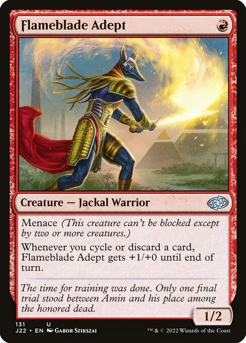 Flameblade Adept, carta Magic di tipo Creature — Jackal Warrior illustrata da Gabor Szikszai
