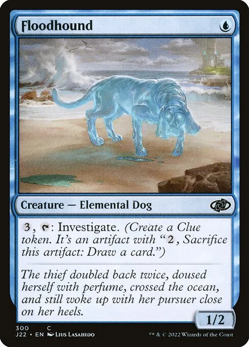 Floodhound, carta Magic di tipo Creature — Elemental Dog illustrata da Lius Lasahido