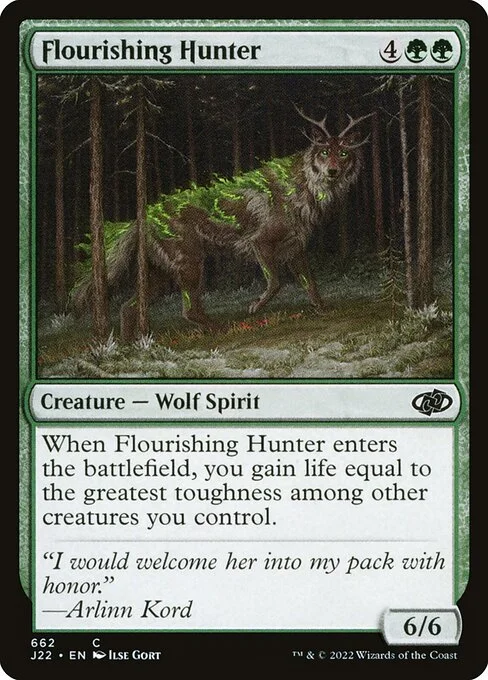 Flourishing Hunter, carta Magic di tipo Creature — Wolf Spirit illustrata da Ilse Gort