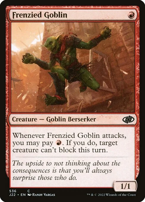 Frenzied Goblin, carta Magic di tipo Creature — Goblin Berserker illustrata da Randy Vargas