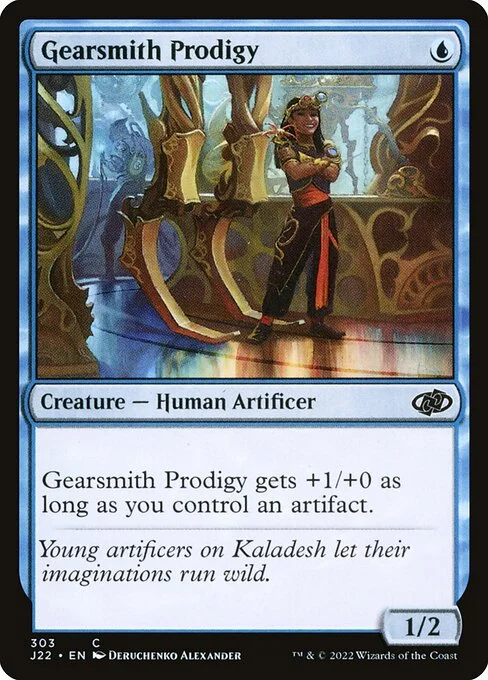 Gearsmith Prodigy, carta Magic di tipo Creature — Human Artificer illustrata da Deruchenko Alexander