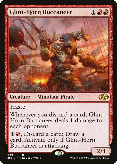 Glint-Horn Buccaneer, carta Magic di tipo Creature — Minotaur Pirate illustrata da Zack Stella
