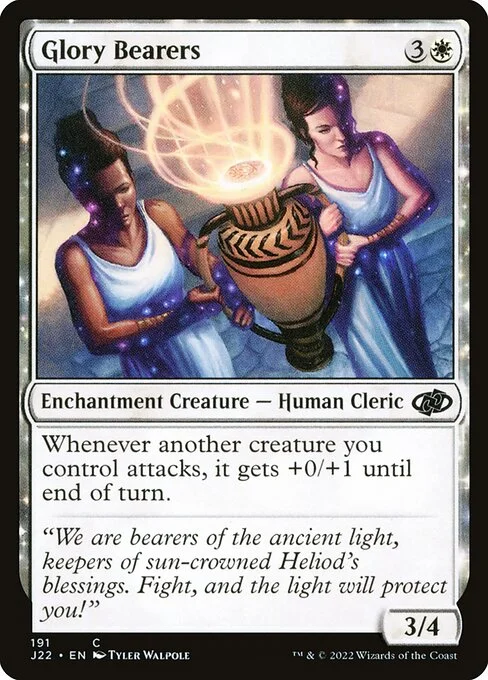 Glory Bearers, carta Magic di tipo Enchantment Creature — Human Cleric illustrata da Tyler Walpole