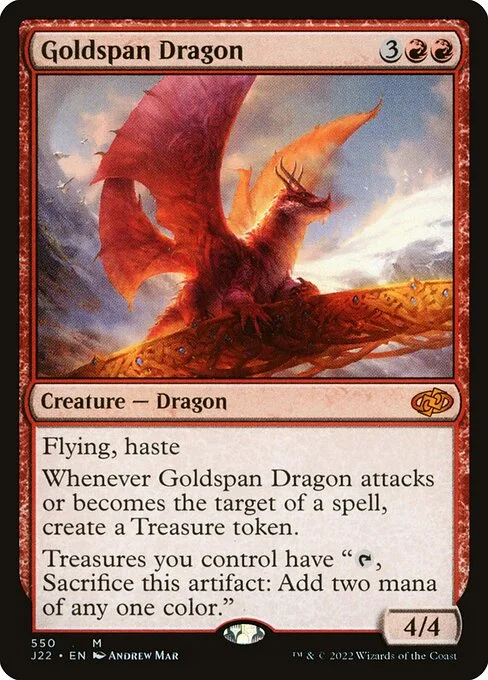 Goldspan Dragon, carta Magic di tipo Creature — Dragon illustrata da Andrew Mar