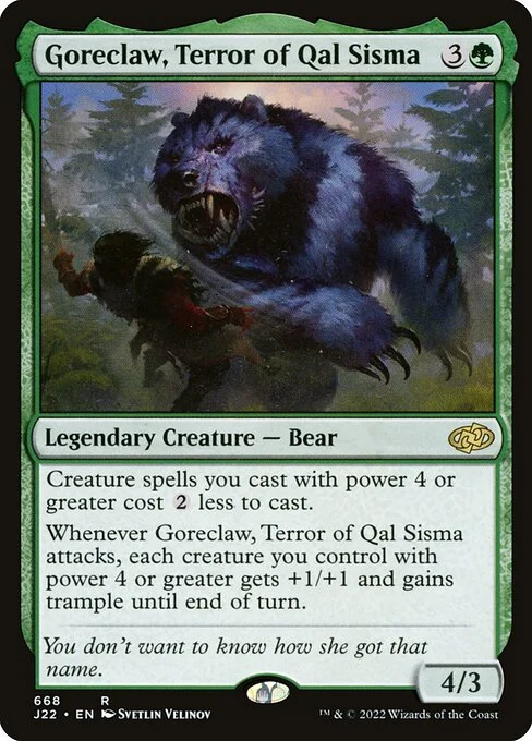 Goreclaw, Terror of Qal Sisma, carta Magic di tipo Legendary Creature — Bear illustrata da Svetlin Velinov