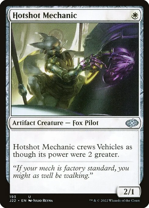 Hotshot Mechanic, carta Magic di tipo Artifact Creature — Fox Pilot illustrata da Julio Reyna