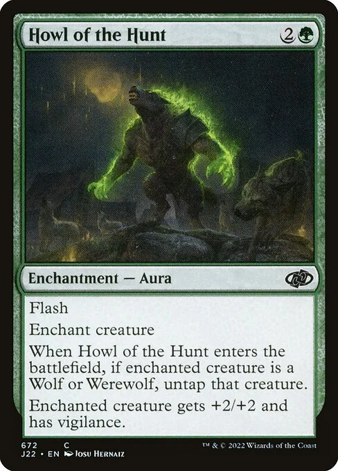 Howl of the Hunt, carta Magic di tipo Enchantment — Aura illustrata da Josu Hernaiz