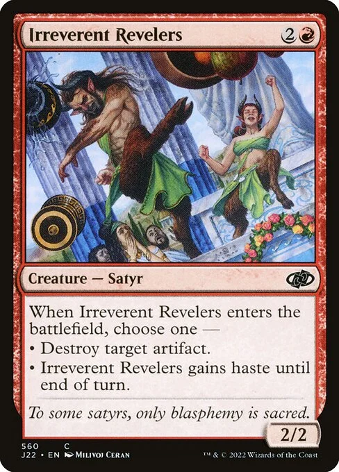 Irreverent Revelers, carta Magic di tipo Creature — Satyr illustrata da Milivoj Ćeran