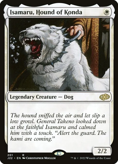 Isamaru, Hound of Konda, carta Magic di tipo Legendary Creature — Dog illustrata da Christopher Moeller