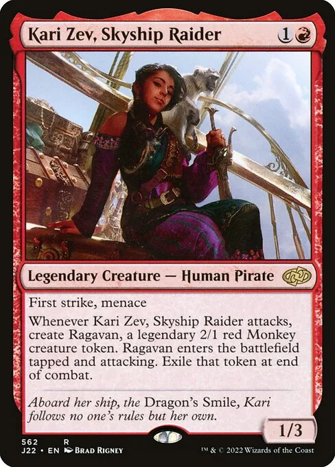 Kari Zev, Skyship Raider, carta Magic di tipo Legendary Creature — Human Pirate illustrata da Brad Rigney