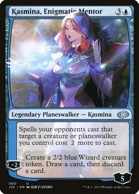 Kasmina, Enigmatic Mentor, carta Magic di tipo Legendary Planeswalker — Kasmina illustrata da Ayuko