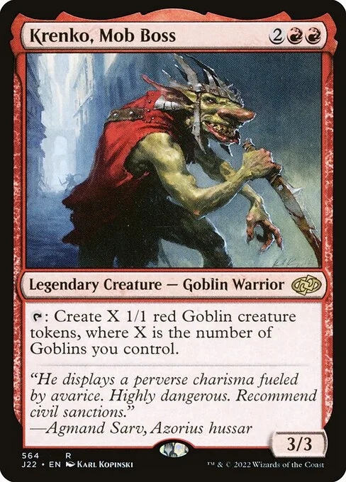 Krenko, Mob Boss, carta Magic di tipo Legendary Creature — Goblin Warrior illustrata da Karl Kopinski
