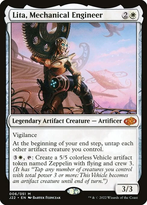 Lita, Mechanical Engineer, carta Magic di tipo Legendary Artifact Creature — Artificer illustrata da Bartek Fedyczak