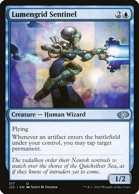 Lumengrid Sentinel, carta Magic di tipo Creature — Human Wizard illustrata da Scott M. Fischer